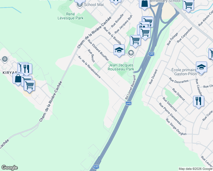 map of restaurants, bars, coffee shops, grocery stores, and more near 2615 Avenue de la Renaissance in Boisbriand
