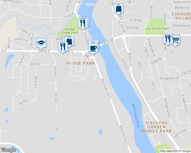 map of restaurants, bars, coffee shops, grocery stores, and more near 2 Michaels Court in Sartell