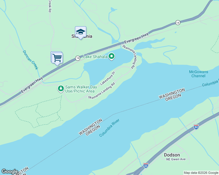 map of restaurants, bars, coffee shops, grocery stores, and more near 612 Skamania Landing Road in Stevenson