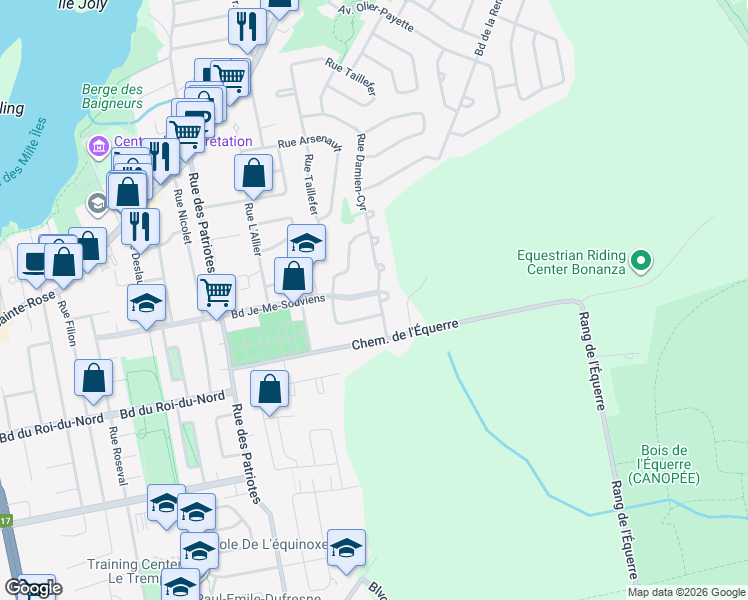 map of restaurants, bars, coffee shops, grocery stores, and more near 2 Boulevard Je-Me-Souviens in Laval