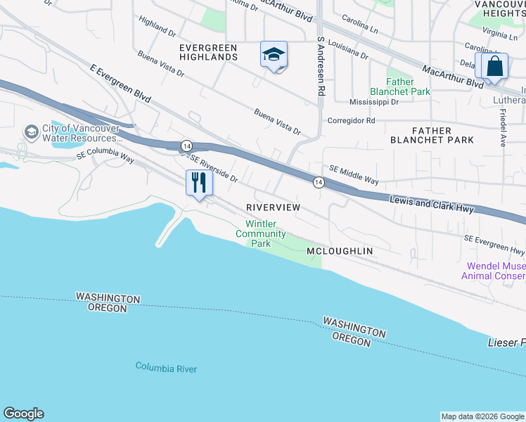 map of restaurants, bars, coffee shops, grocery stores, and more near 1016 Southeast 64th Court in Vancouver