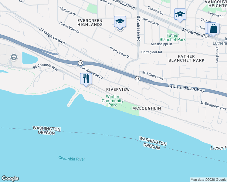 map of restaurants, bars, coffee shops, grocery stores, and more near 1016 Southeast 64th Court in Vancouver