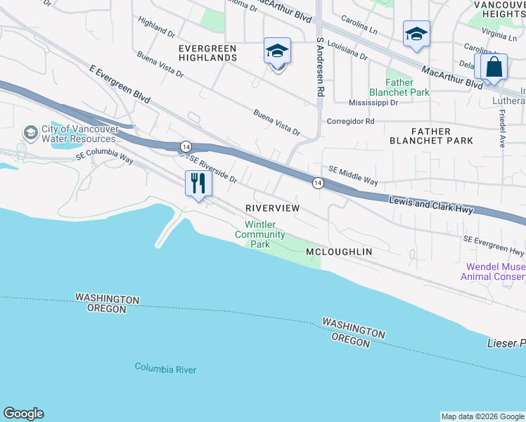 map of restaurants, bars, coffee shops, grocery stores, and more near 1016 Southeast 64th Court in Vancouver