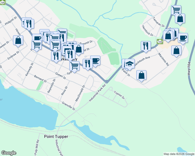 map of restaurants, bars, coffee shops, grocery stores, and more near 14 Chisholm Court in Port Hawkesbury