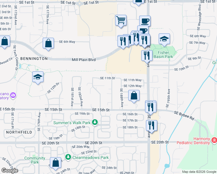 map of restaurants, bars, coffee shops, grocery stores, and more near 1305 Southeast Single Tree Drive in Vancouver