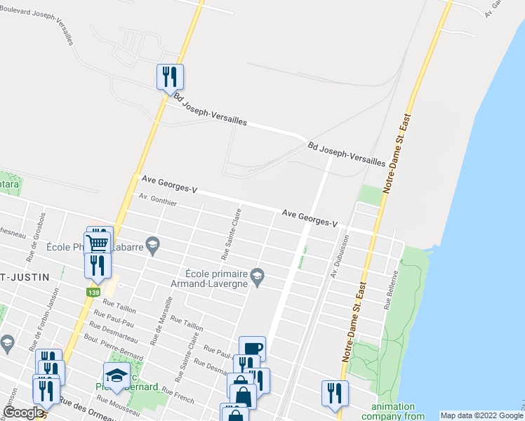 map of restaurants, bars, coffee shops, grocery stores, and more near 2700 Avenue Georges-V in Montréal-Est