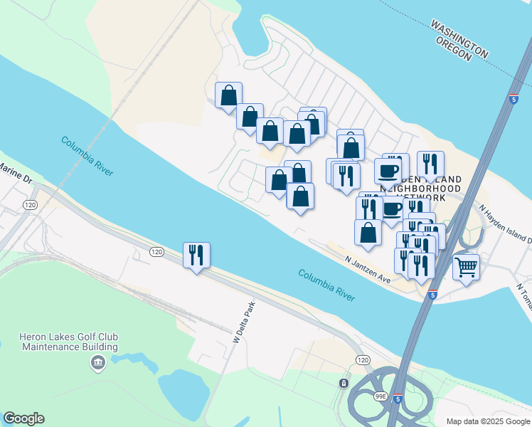 map of restaurants, bars, coffee shops, grocery stores, and more near 2019 North Jantzen Avenue in Portland