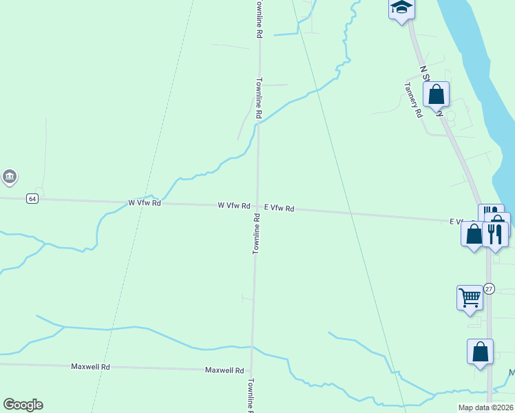 map of restaurants, bars, coffee shops, grocery stores, and more near 2 West Vfw Road in Cheboygan