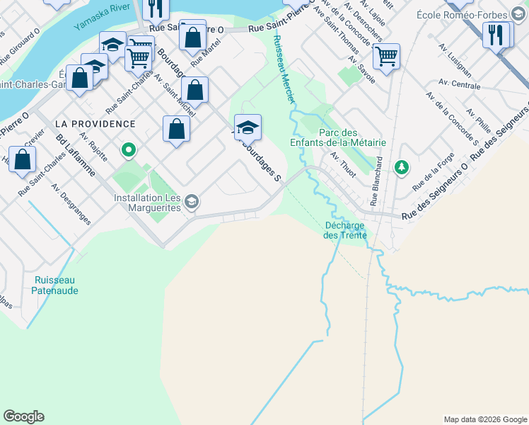 map of restaurants, bars, coffee shops, grocery stores, and more near 2167 Rue des Seigneurs Ouest in Saint-Hyacinthe