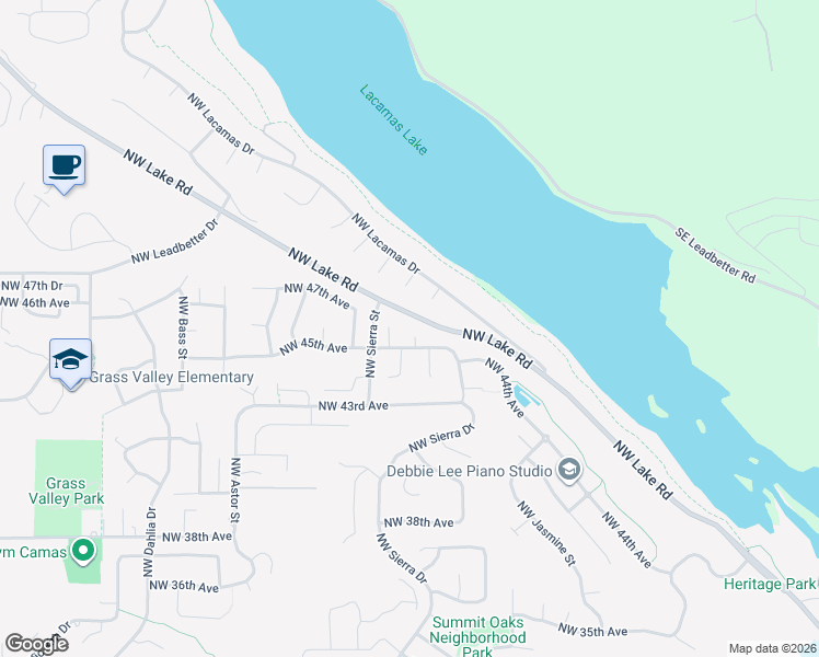 map of restaurants, bars, coffee shops, grocery stores, and more near 4435 Northwest Crystal Court in Camas