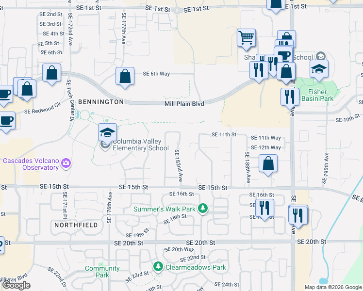 map of restaurants, bars, coffee shops, grocery stores, and more near 18204 Southeast 13th Circle in Vancouver