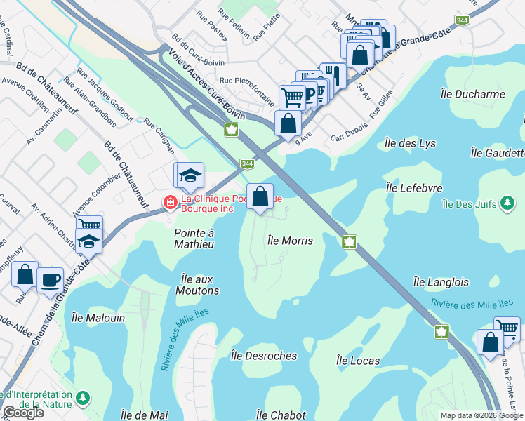 map of restaurants, bars, coffee shops, grocery stores, and more near 5 Chemin des Îles in Boisbriand
