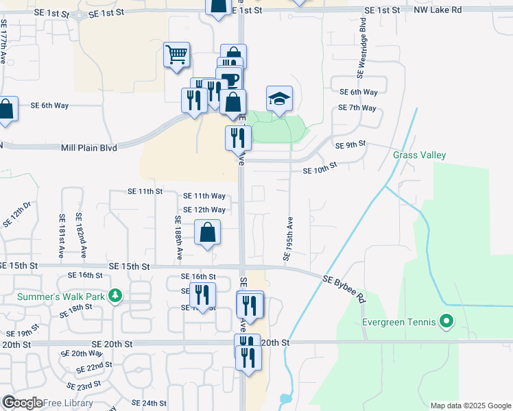 map of restaurants, bars, coffee shops, grocery stores, and more near 19305 Southeast 12th Way in Vancouver