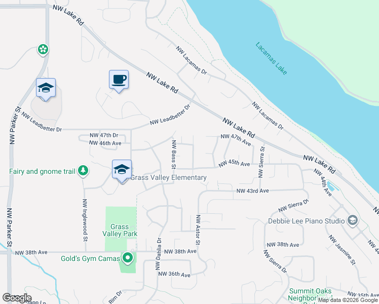 map of restaurants, bars, coffee shops, grocery stores, and more near 4607 Northwest Aspen Street in Camas