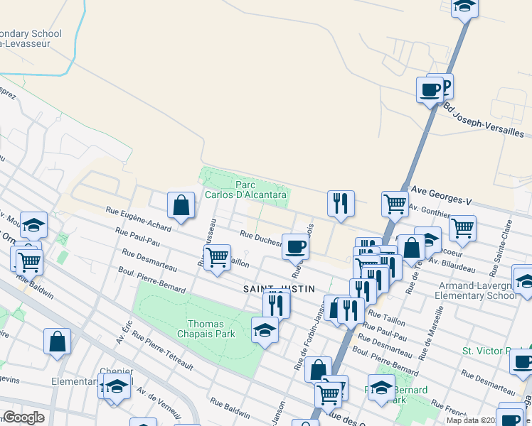map of restaurants, bars, coffee shops, grocery stores, and more near 5331 Rue Gabrièle-Frascadore in Montréal