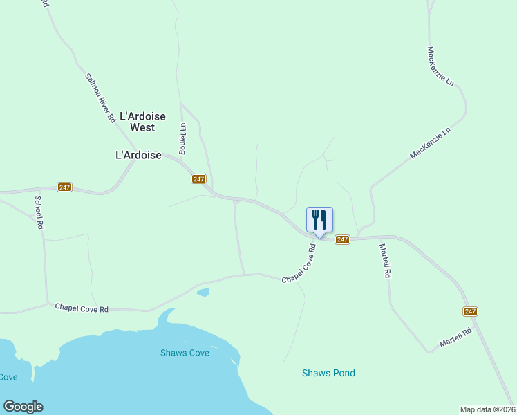 map of restaurants, bars, coffee shops, grocery stores, and more near 2082 Nova Scotia 247 in L'Ardoise