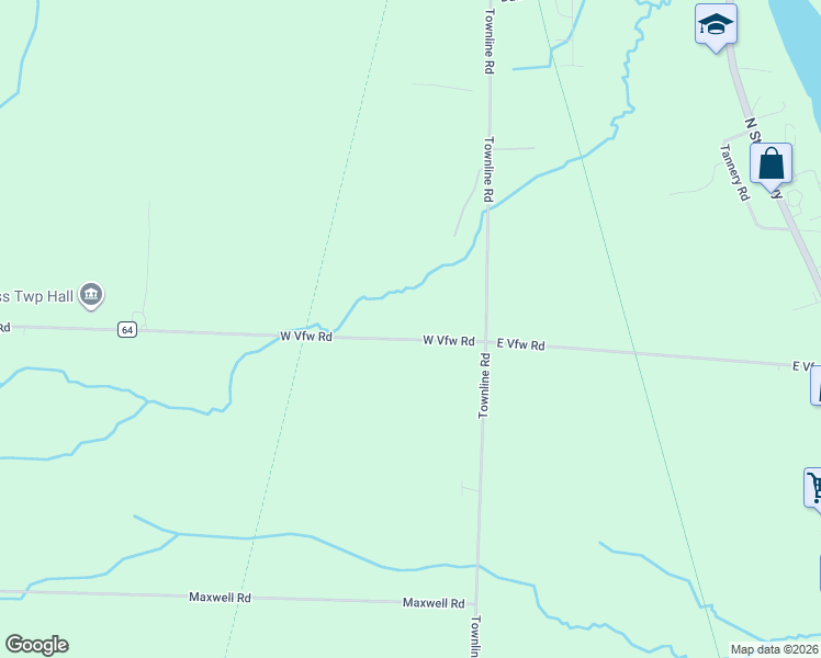 map of restaurants, bars, coffee shops, grocery stores, and more near 2-236 West Vfw Road in Cheboygan
