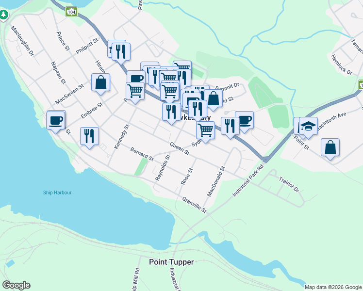map of restaurants, bars, coffee shops, grocery stores, and more near 201 Sydney Road in Port Hawkesbury