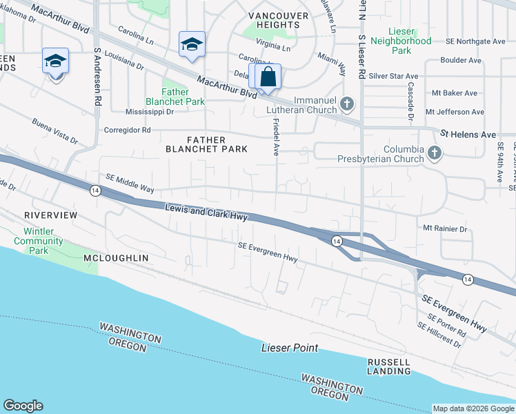 map of restaurants, bars, coffee shops, grocery stores, and more near 7825 Southeast Middle Way in Vancouver