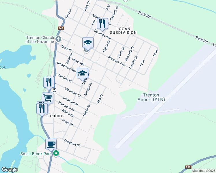 map of restaurants, bars, coffee shops, grocery stores, and more near 28 King Street in Trenton