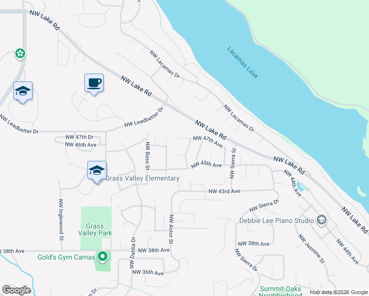 map of restaurants, bars, coffee shops, grocery stores, and more near 2318 Northwest 47th Avenue in Camas