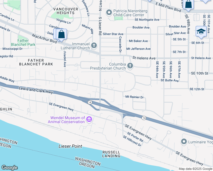 map of restaurants, bars, coffee shops, grocery stores, and more near 8500 Southeast Middle Way in Vancouver