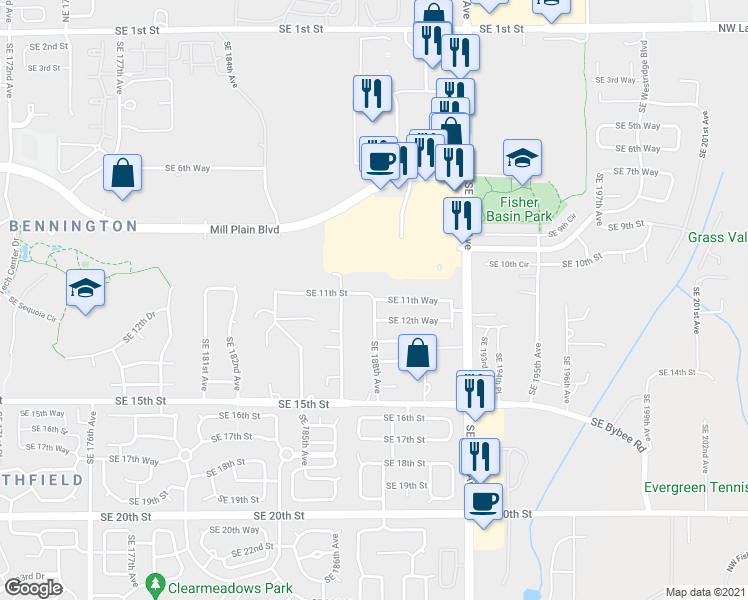 map of restaurants, bars, coffee shops, grocery stores, and more near 708 Southeast 188th Avenue in Vancouver