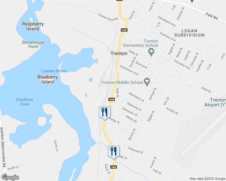 map of restaurants, bars, coffee shops, grocery stores, and more near 166 Main Street in Trenton