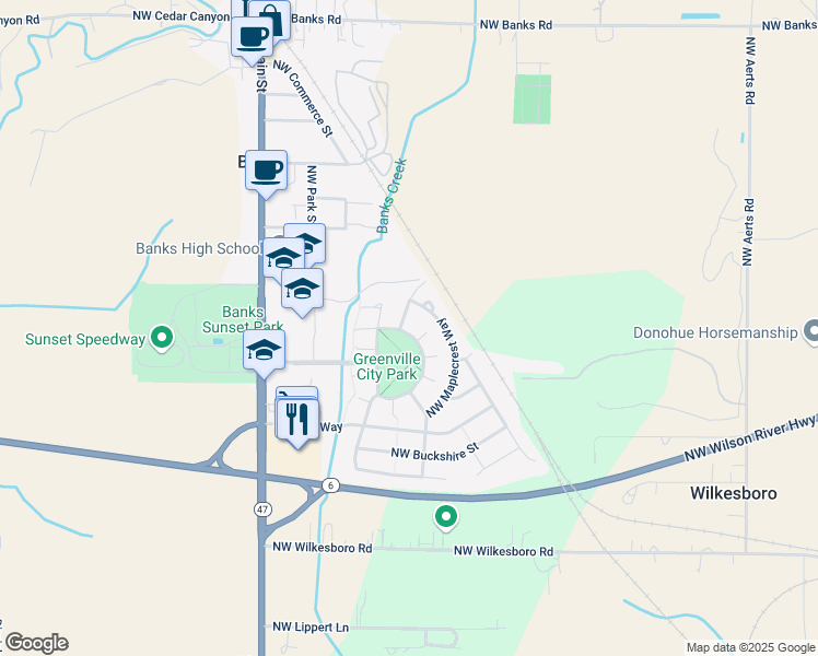 map of restaurants, bars, coffee shops, grocery stores, and more near 12913 Northwest Maplecrest Way in Banks