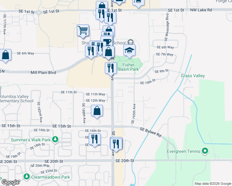 map of restaurants, bars, coffee shops, grocery stores, and more near 1019 Southeast 192nd Avenue in Vancouver