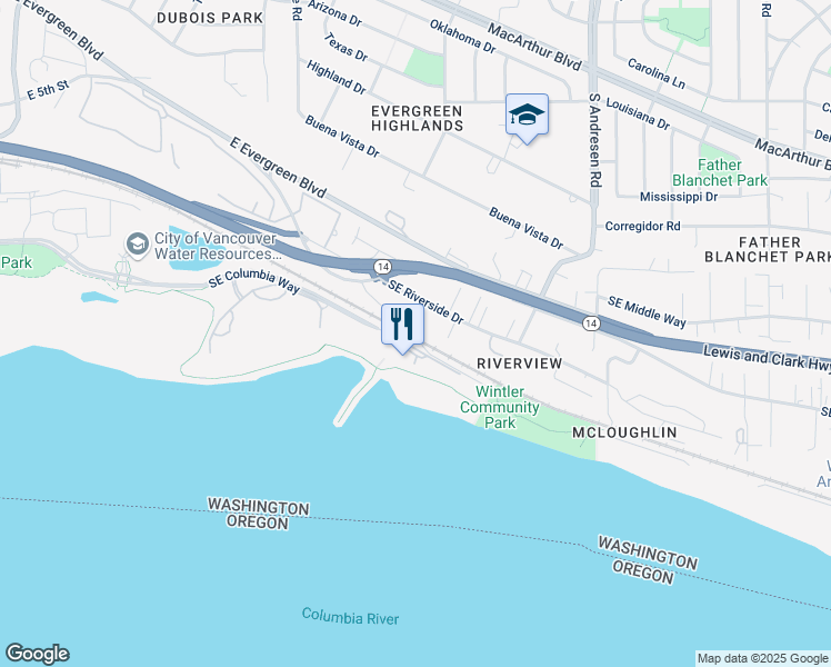 map of restaurants, bars, coffee shops, grocery stores, and more near 38 Southeast Beach Drive in Vancouver