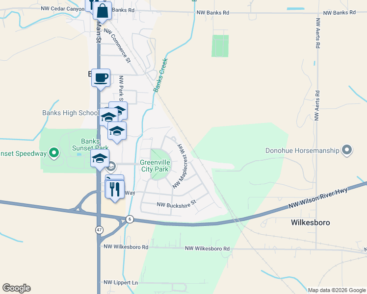 map of restaurants, bars, coffee shops, grocery stores, and more near 12826 Northwest Maple Crest Way in Banks