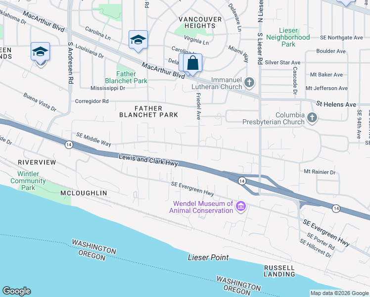 map of restaurants, bars, coffee shops, grocery stores, and more near 7825 Southeast Middle Way in Vancouver