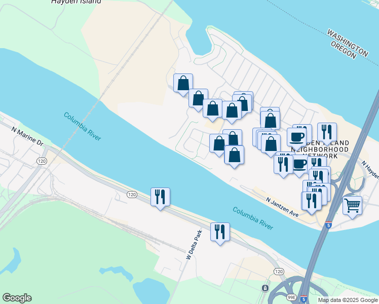 map of restaurants, bars, coffee shops, grocery stores, and more near 12261 North Westshore Drive in Portland