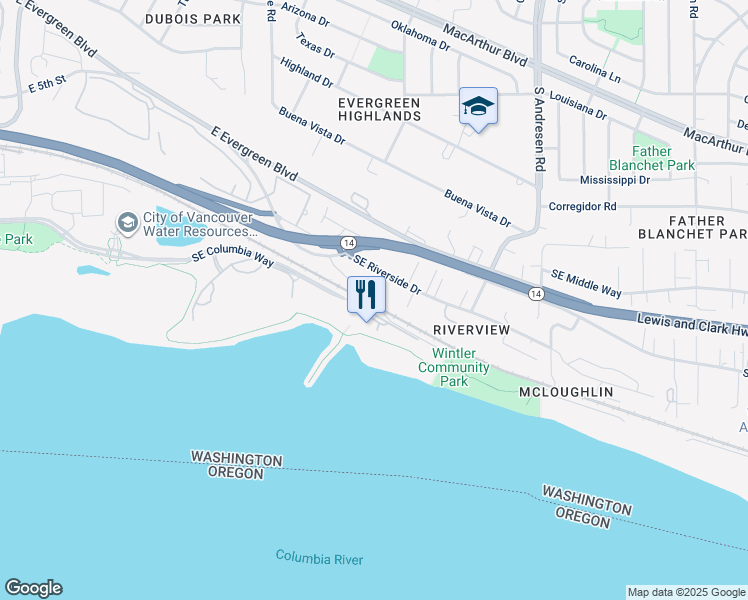 map of restaurants, bars, coffee shops, grocery stores, and more near 17 Southeast Beach Drive in Vancouver