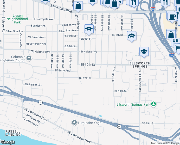 map of restaurants, bars, coffee shops, grocery stores, and more near 10009 Southeast 11th Street in Vancouver