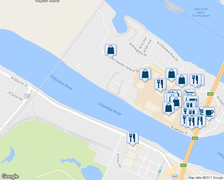 map of restaurants, bars, coffee shops, grocery stores, and more near 12261 North Westshore Drive in Portland
