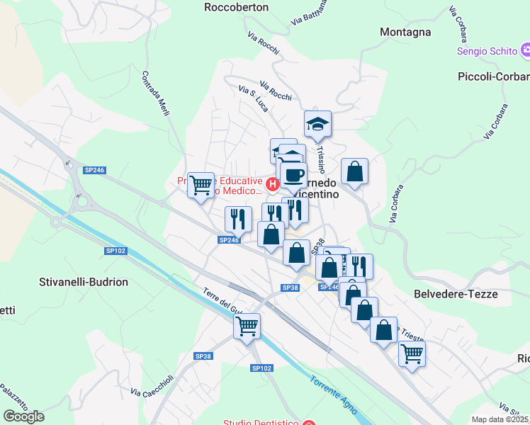 map of restaurants, bars, coffee shops, grocery stores, and more near 78 Via G. Marconi in Cornedo Vicentino