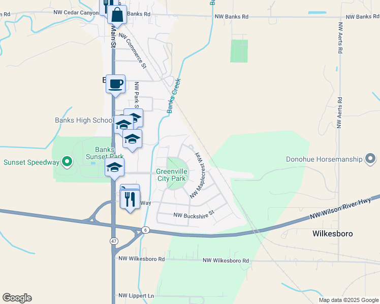 map of restaurants, bars, coffee shops, grocery stores, and more near 12913 Northwest Maplecrest Way in Banks