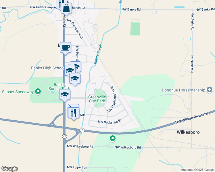 map of restaurants, bars, coffee shops, grocery stores, and more near 12913 Northwest Maplecrest Way in Banks