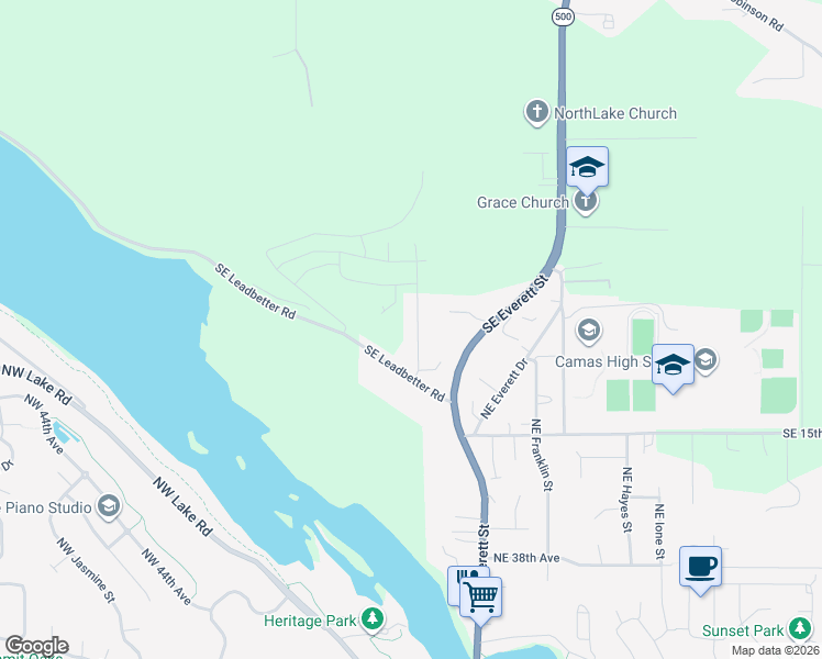 map of restaurants, bars, coffee shops, grocery stores, and more near 4650 North Adams Street in Camas
