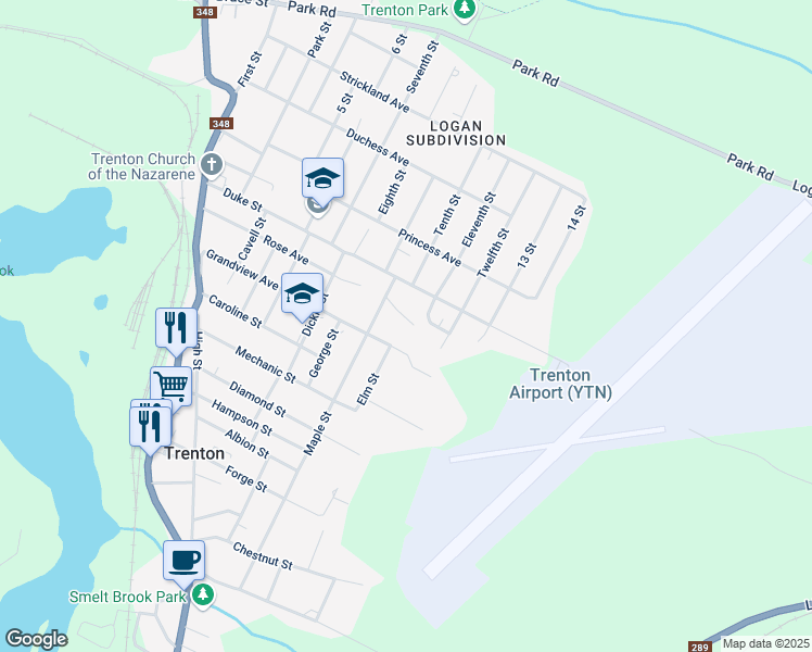map of restaurants, bars, coffee shops, grocery stores, and more near 28 King Street in Trenton