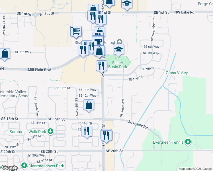 map of restaurants, bars, coffee shops, grocery stores, and more near 1019 Southeast 192nd Avenue in Vancouver