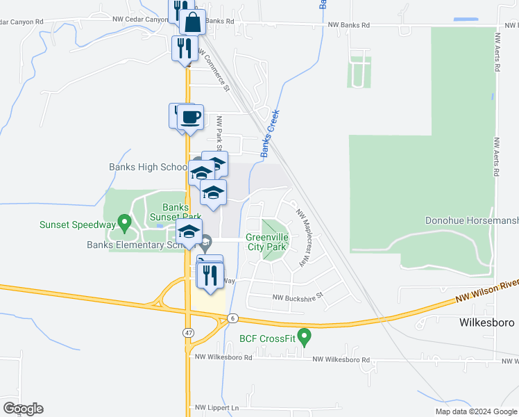 map of restaurants, bars, coffee shops, grocery stores, and more near 12849 Northwest Jarvis Place in Banks