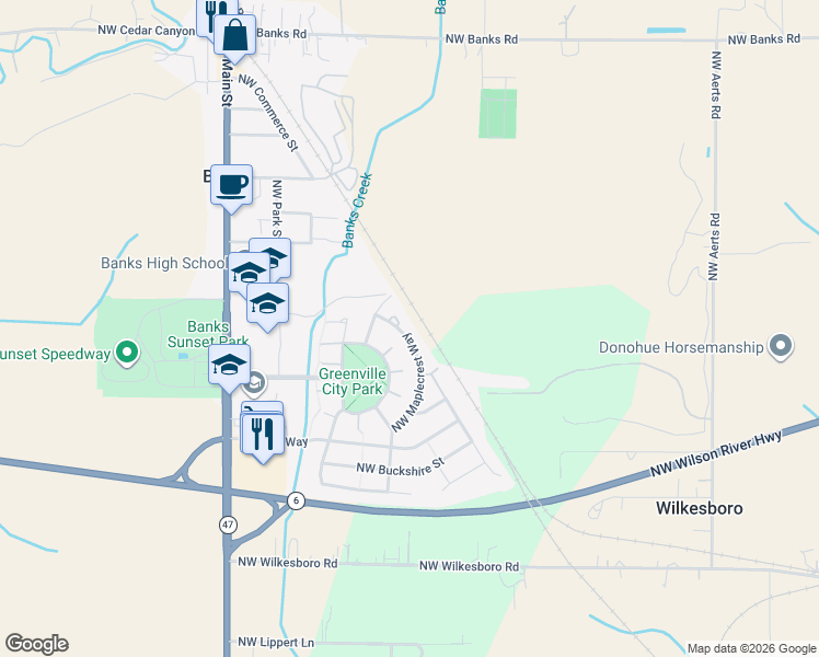 map of restaurants, bars, coffee shops, grocery stores, and more near 12874 Northwest Maplecrest Way in Banks