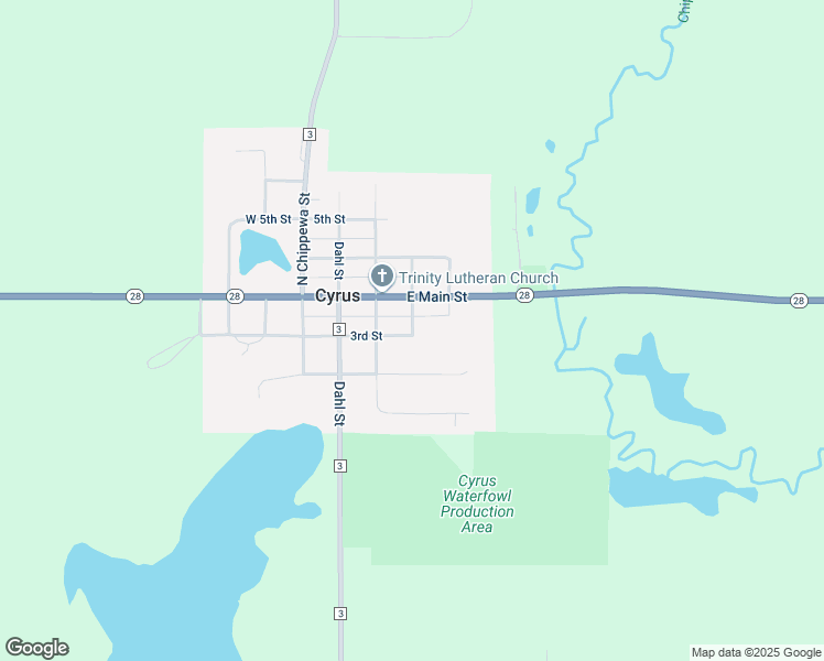 map of restaurants, bars, coffee shops, grocery stores, and more near 301 Stromen Street in Cyrus