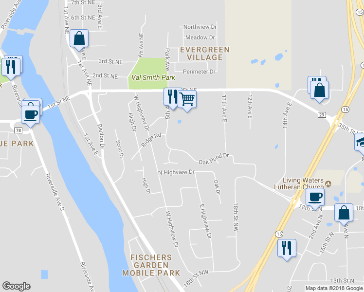 map of restaurants, bars, coffee shops, grocery stores, and more near 511 Oak Pond Drive in Sartell