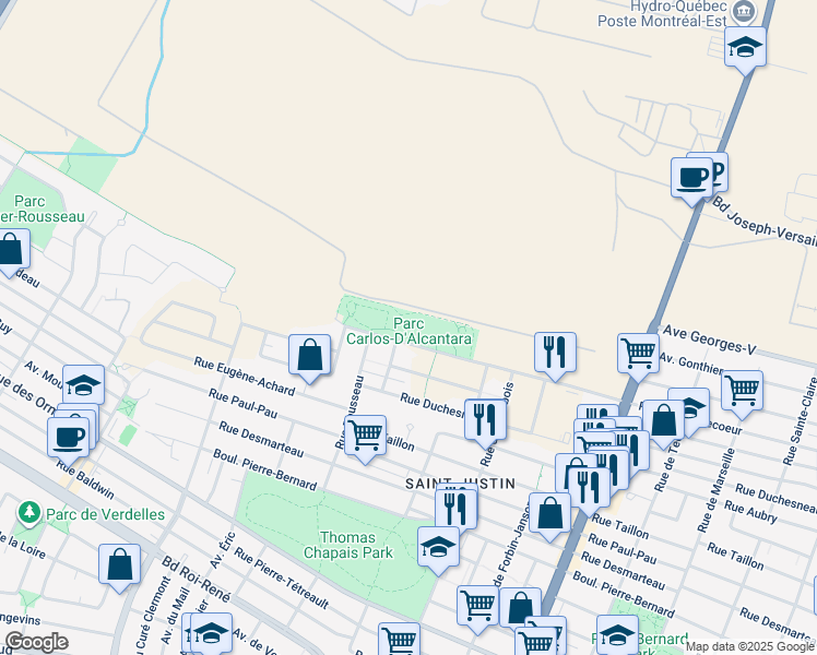 map of restaurants, bars, coffee shops, grocery stores, and more near 5508 Rue de Contrecoeur in Montréal