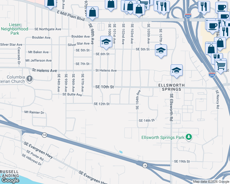 map of restaurants, bars, coffee shops, grocery stores, and more near 10009 Southeast 11th Street in Vancouver
