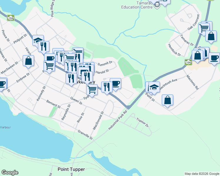 map of restaurants, bars, coffee shops, grocery stores, and more near 820 Reeves Street in Port Hawkesbury